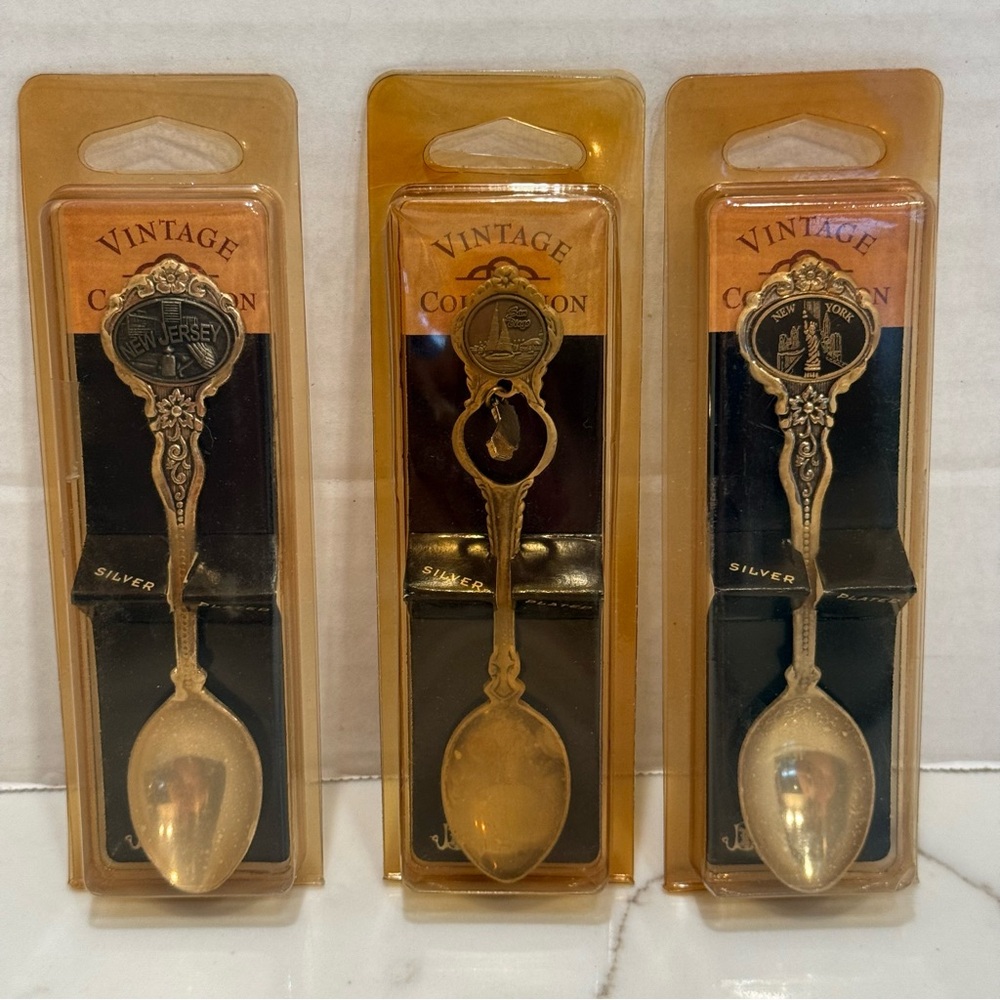 VTG Silver Plated Souvenir Spoon New Jersey NewYork San Diego Lot of 3 Unopened